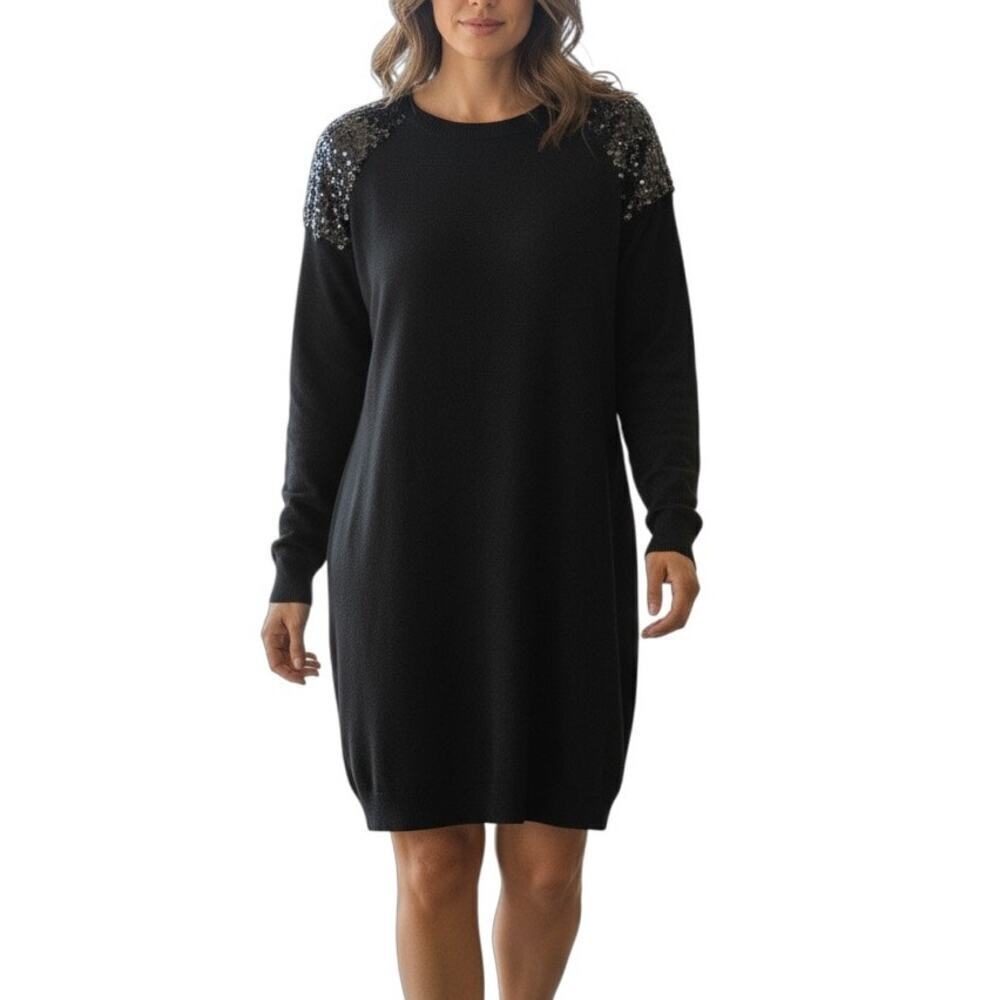 Tommy Bahama Black Sequin Shoulder Knit Sweater Dress Long Sleeve NWT Size XL